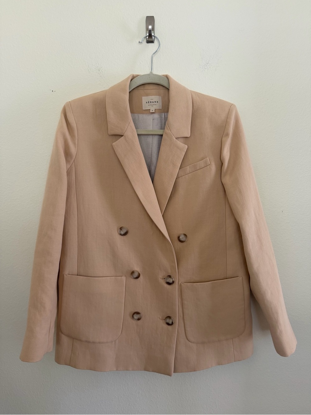 Sezane Women's Double-Breasted Blazer Cotton & Linen - Picture 3 of 9